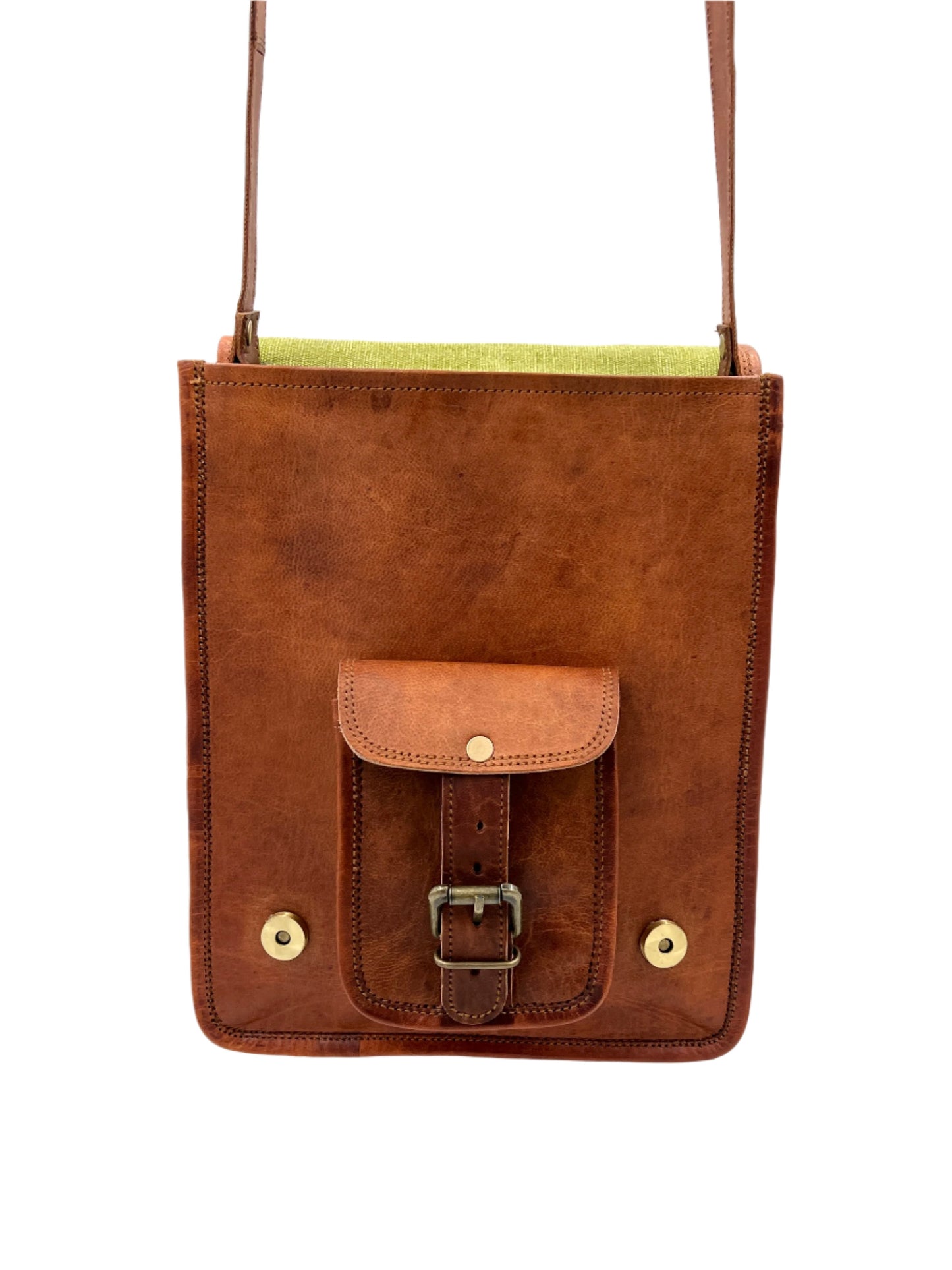 Camel Leather Cross Body Messenger Bag