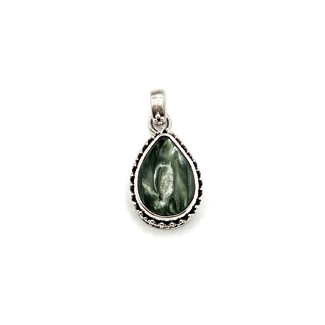 Sterling Silver Beaded Seraphinite Teardrop Pendants