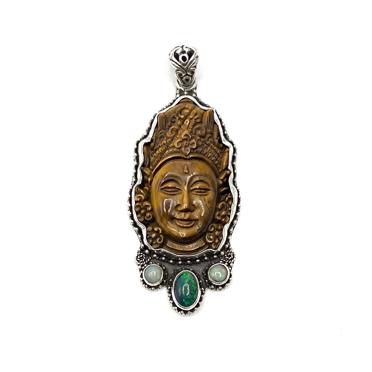 Tigers Eye & Opal Quan Yin Pendants