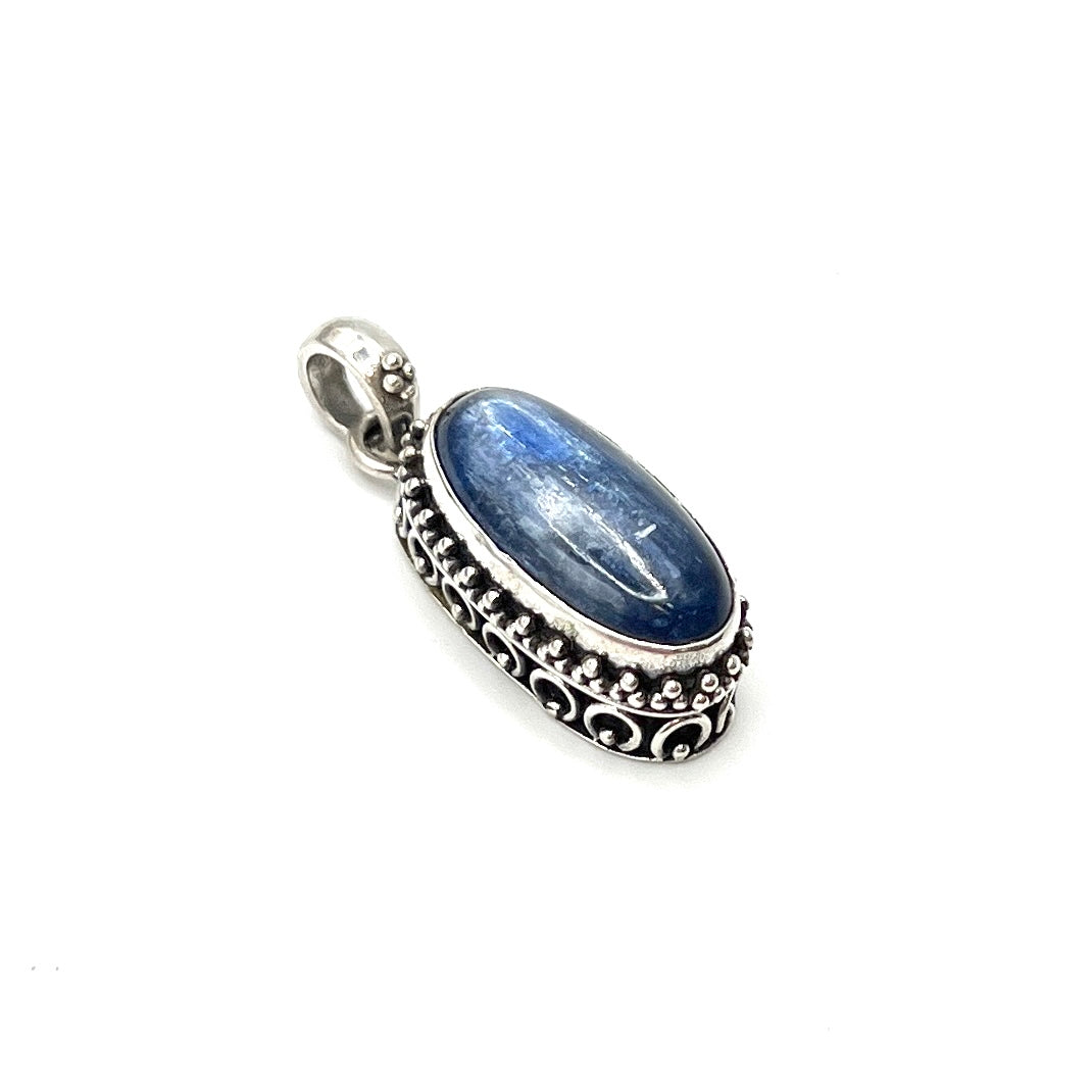 Sterling Silver Beaded Kyanite Oval Pendants