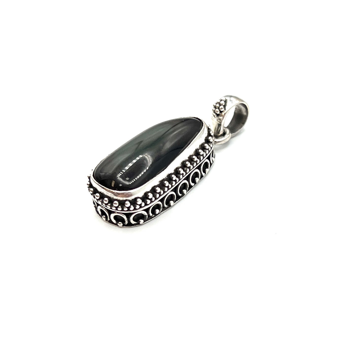 Sterling Silver Beaded Rainbow Obsidian Pendants