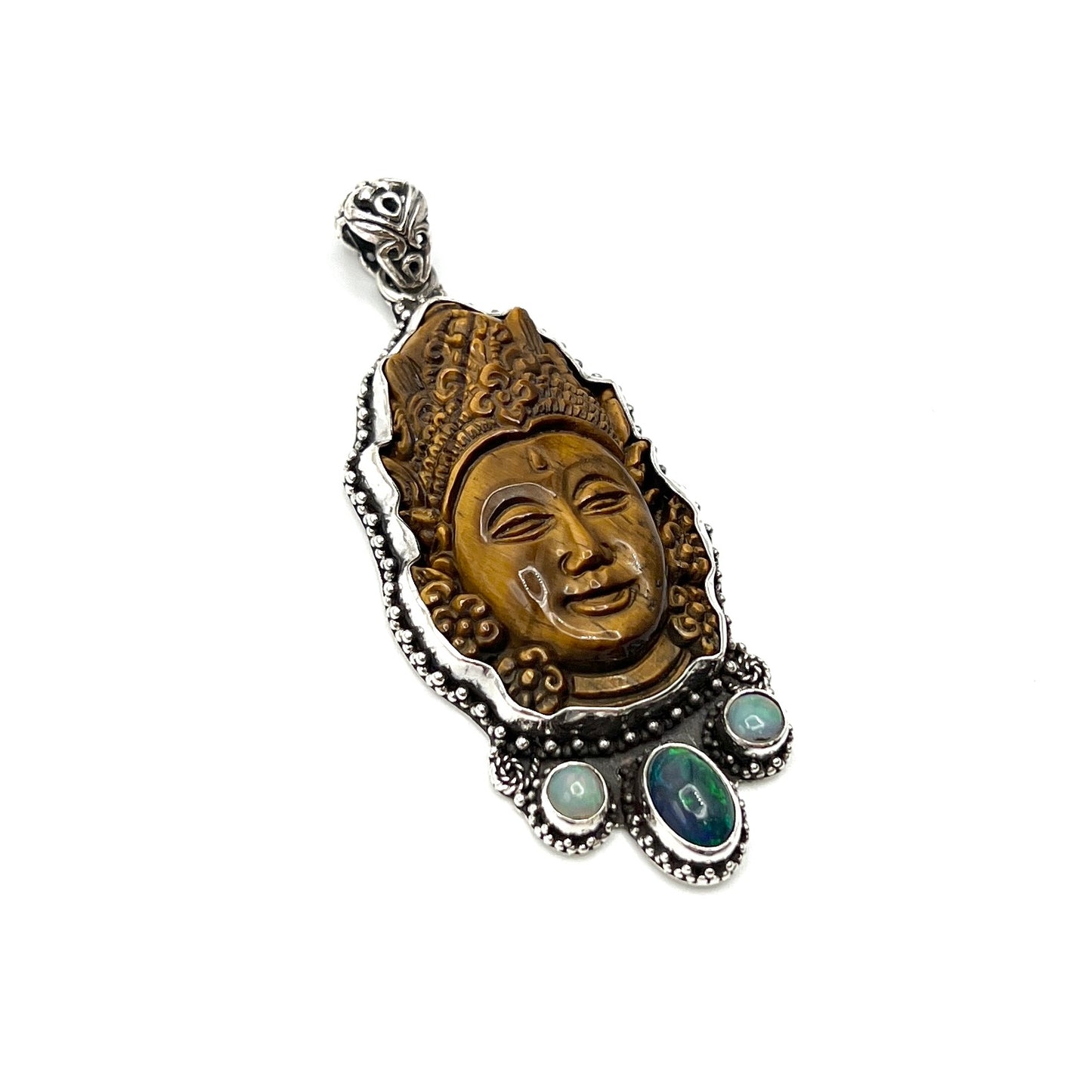 Tigers Eye & Opal Quan Yin Pendants