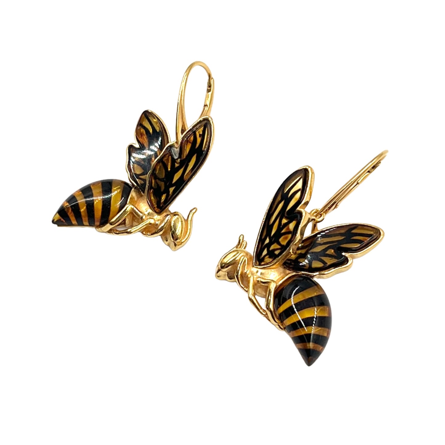 Gold Plated Silver Amber Queen Bee Earrings