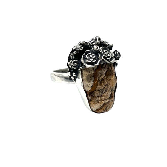 Bertha Skull Picture Jasper Ring