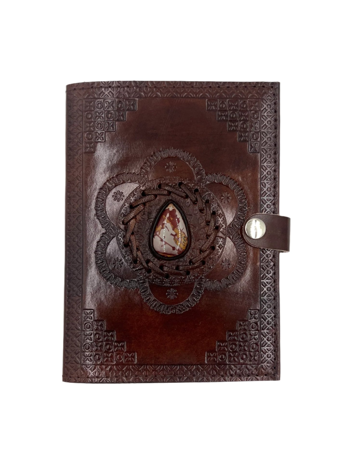 Camel Leather Gemstone Journal | Flower | 7" x 5" x 1/2"