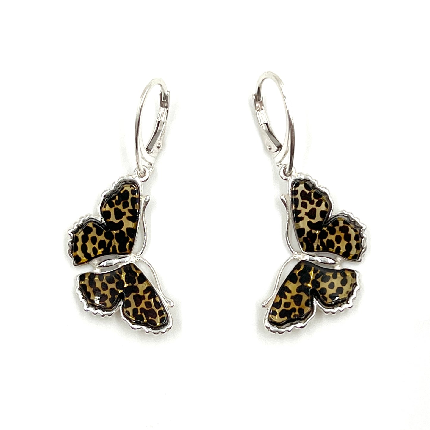 Sterling Silver Amber Butterfly Earrings