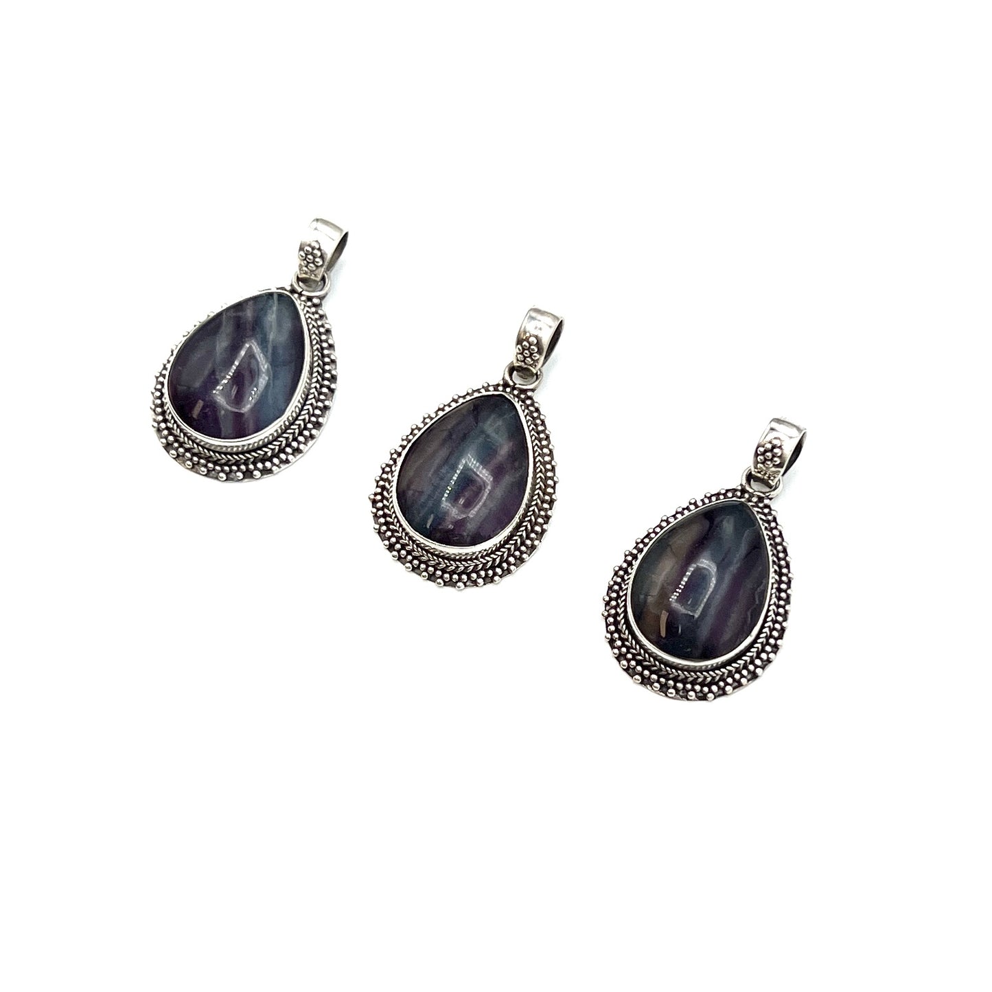 Sterling Silver Fluorite Teardrop Pendants