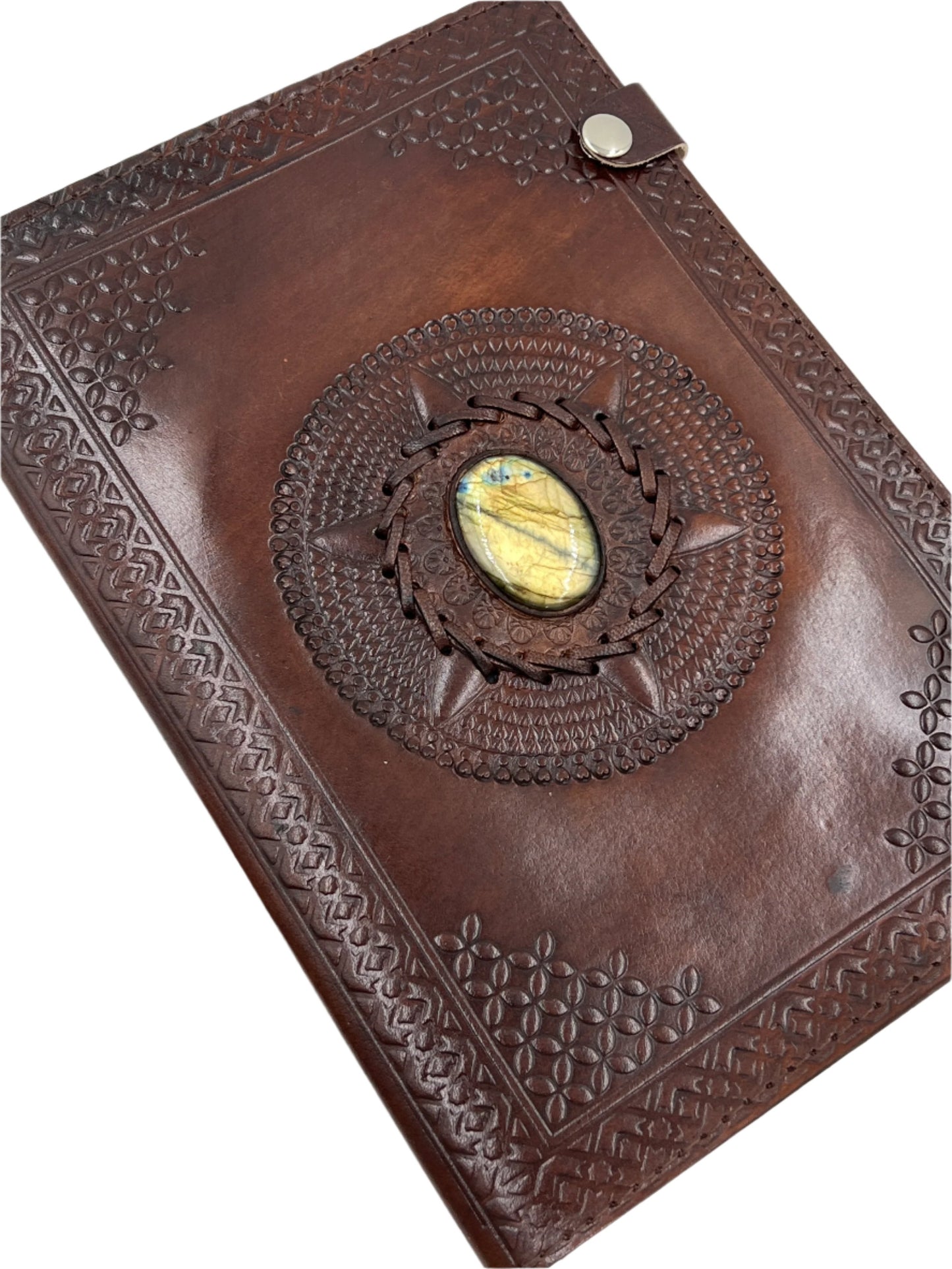 Camel Leather Gemstone Journal | Spiked Mandala | 10" x 7" x 1/2"