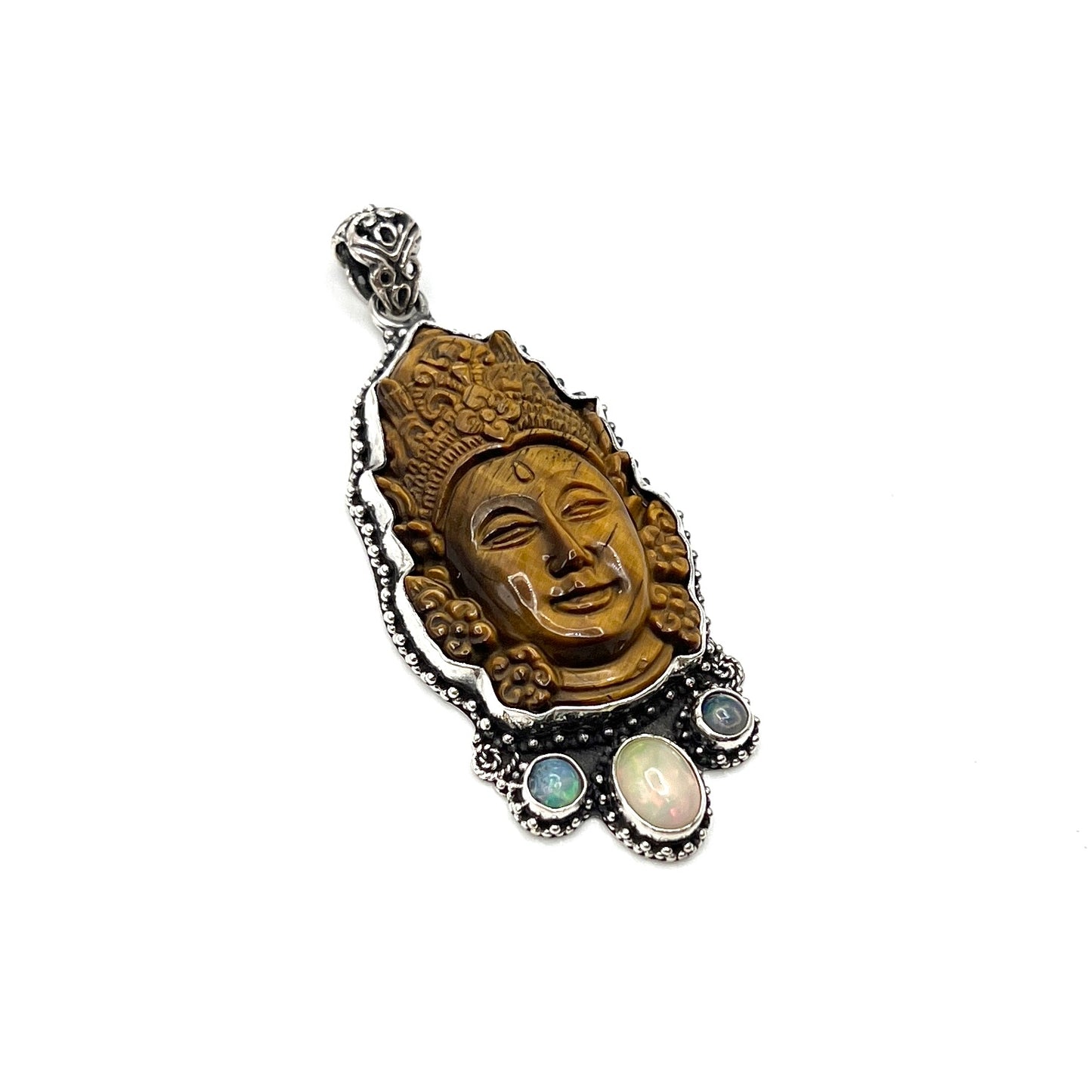 Tigers Eye & Opal Quan Yin Pendants