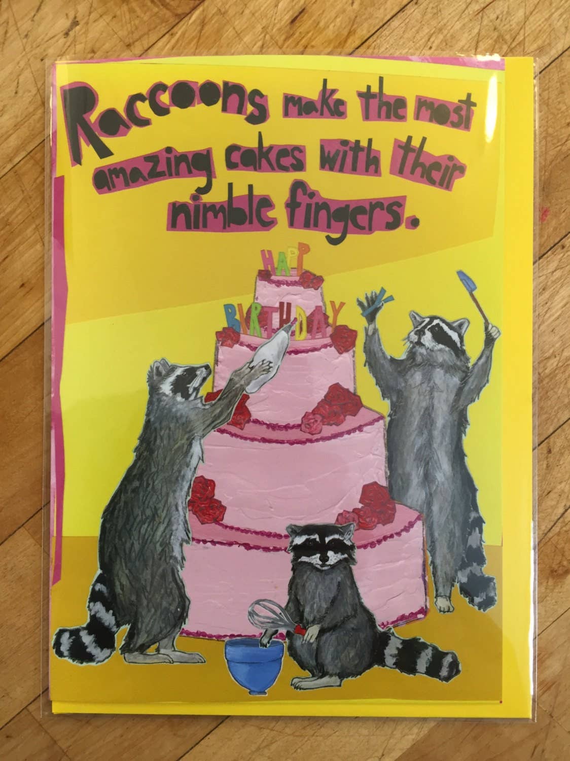 Raccoon Cake Making Birthday Card