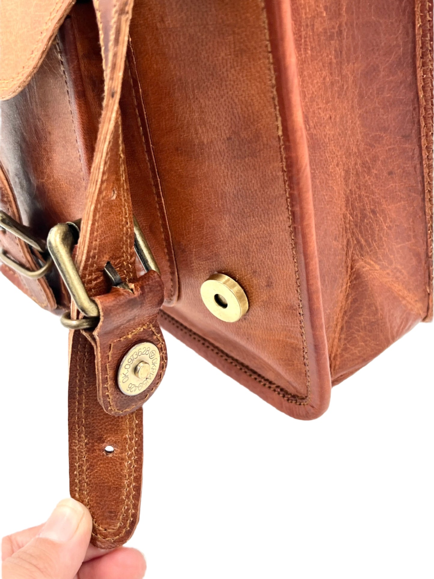 Camel Leather Cross Body Messenger Bag