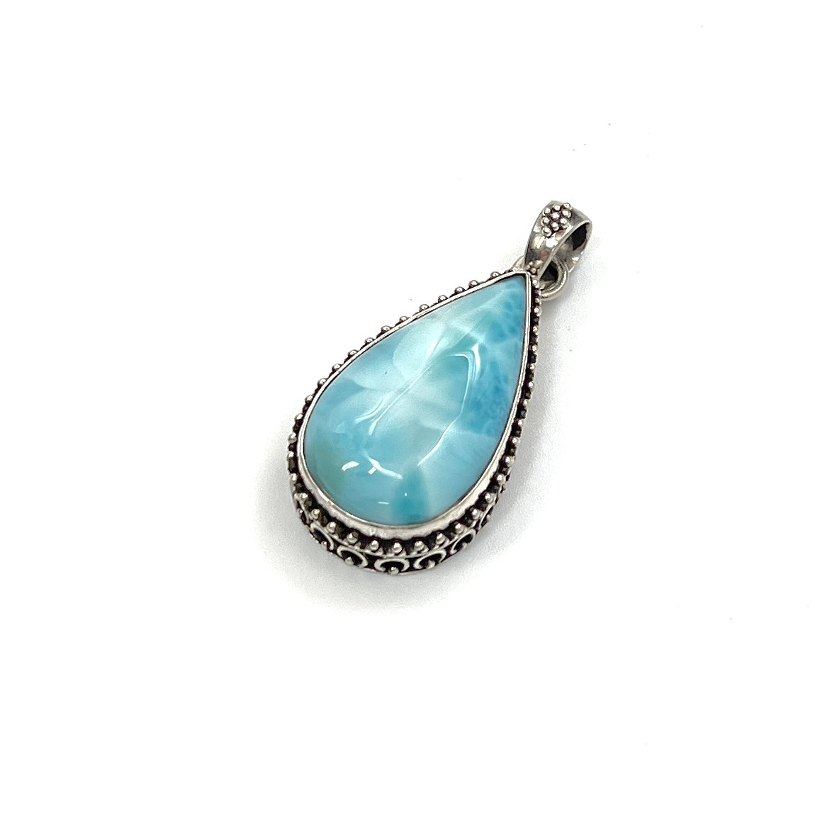 Sterling Silver Beaded Larimar Teardrop Pendants