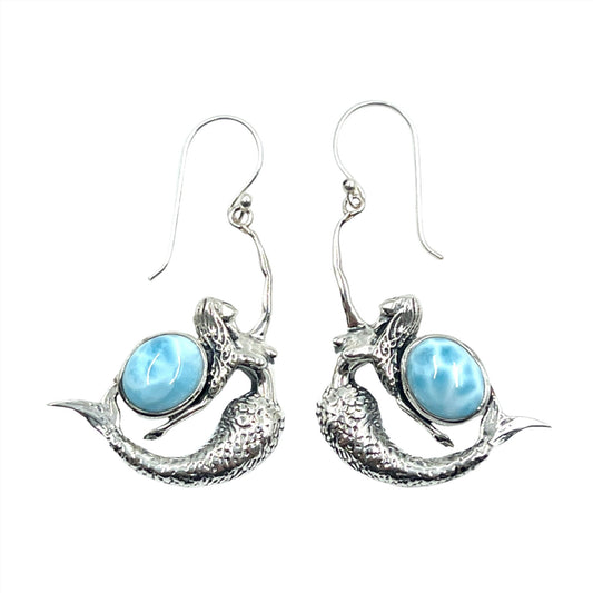 Sterling Silver Larimar Mermaid Earrings