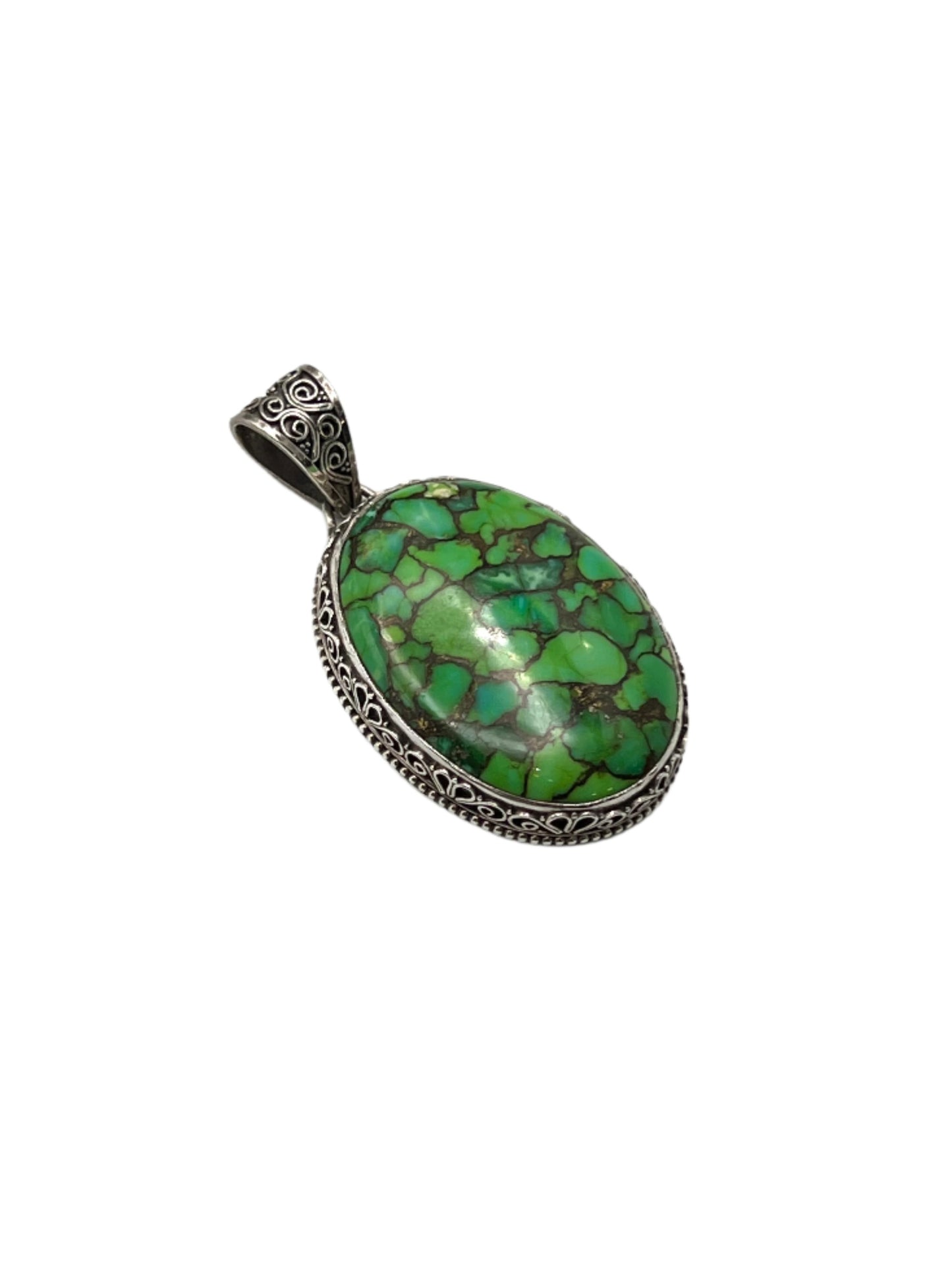 Sterling Silver Filigree Large Green Turquoise Pendants