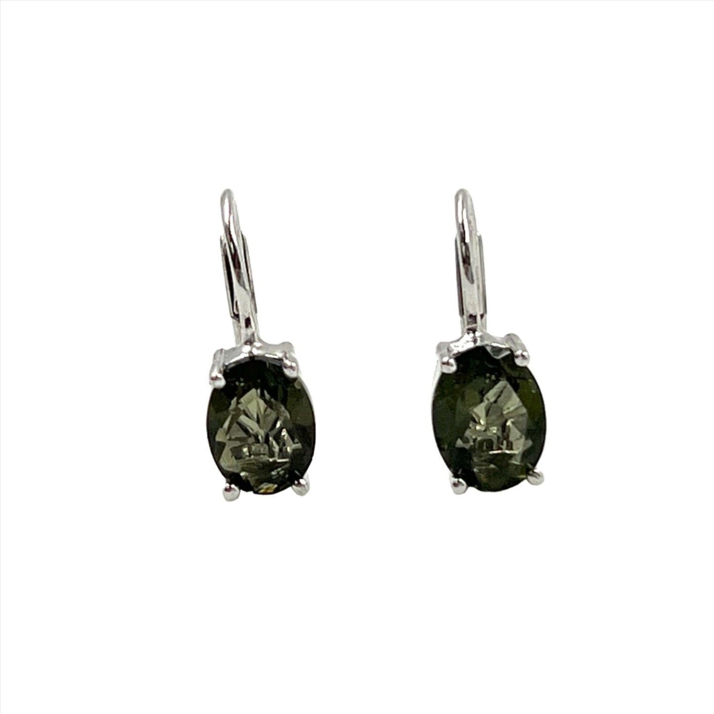 Sterling Silver Faceted Moldavite Oval Earrings