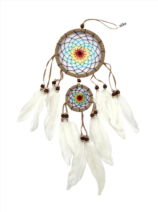 Rainbow Center Dream Catcher w/ Swan Feathers & Jute Braided Hoop | 3 Sizes