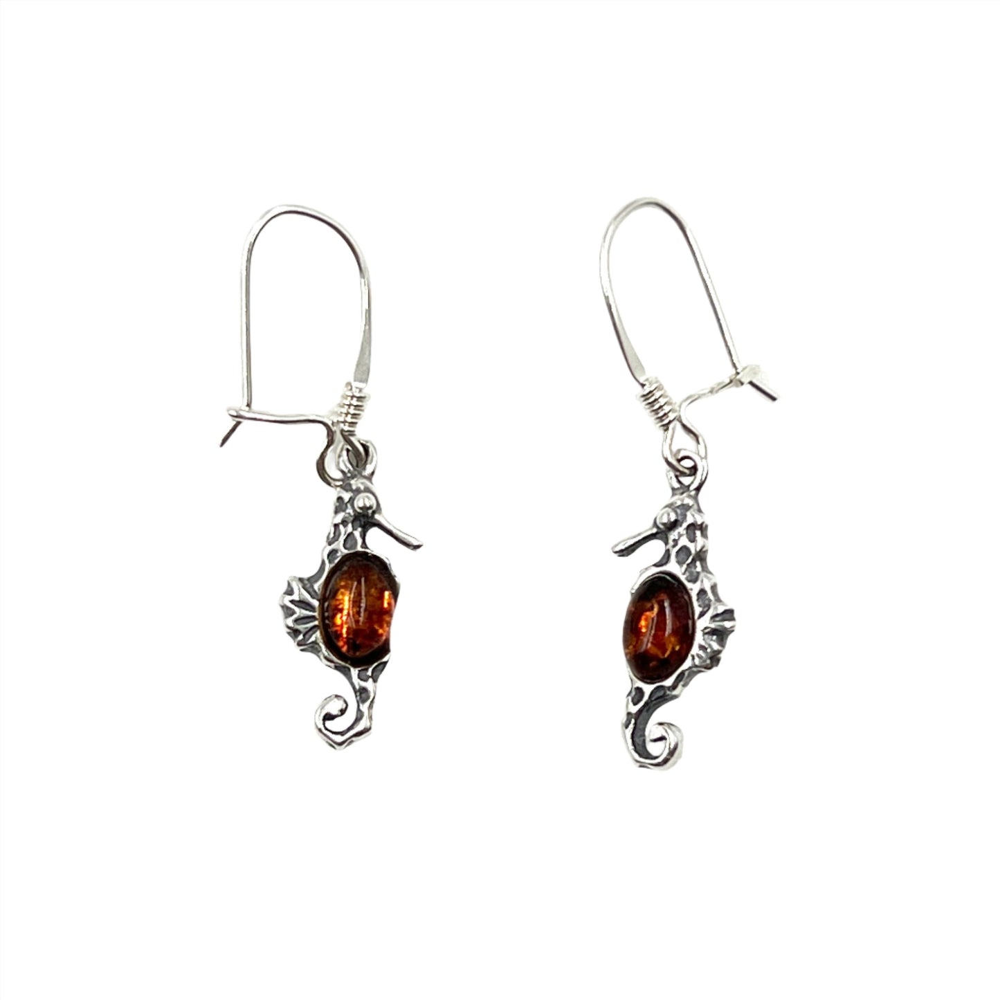 Sterling Silver Amber Seahorse Earrings