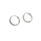 Pair of silver hoop earrings on a gray background