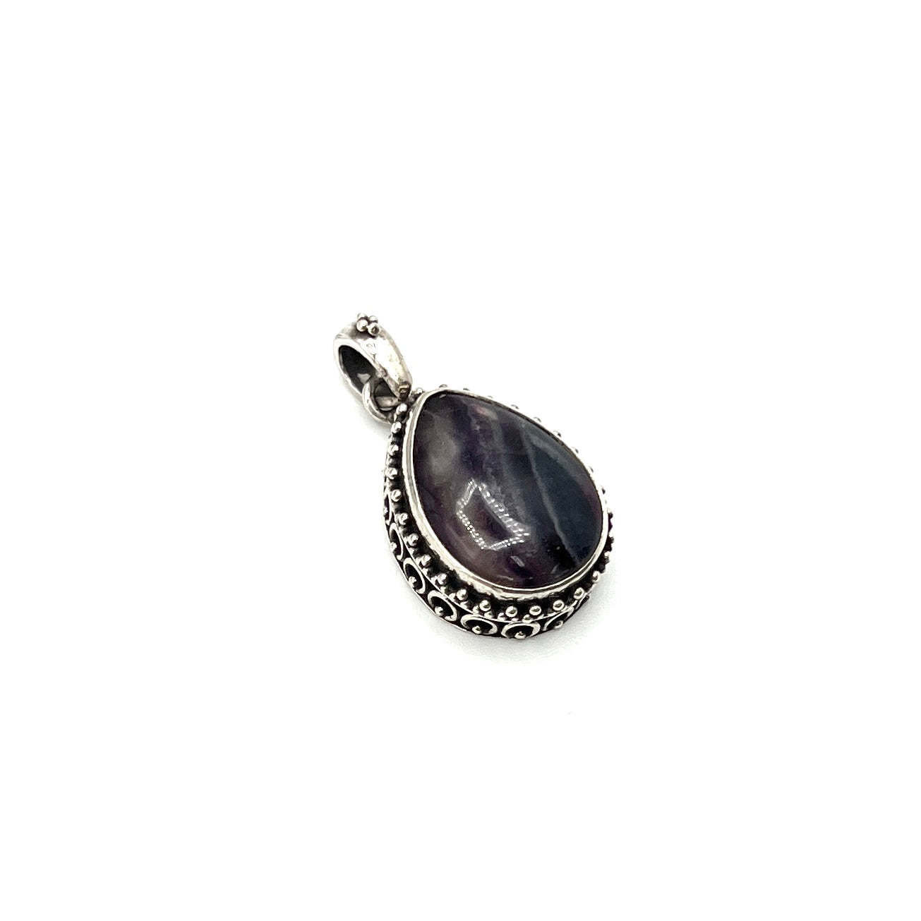 Sterling Silver Beaded Fluorite Teardrop Pendants