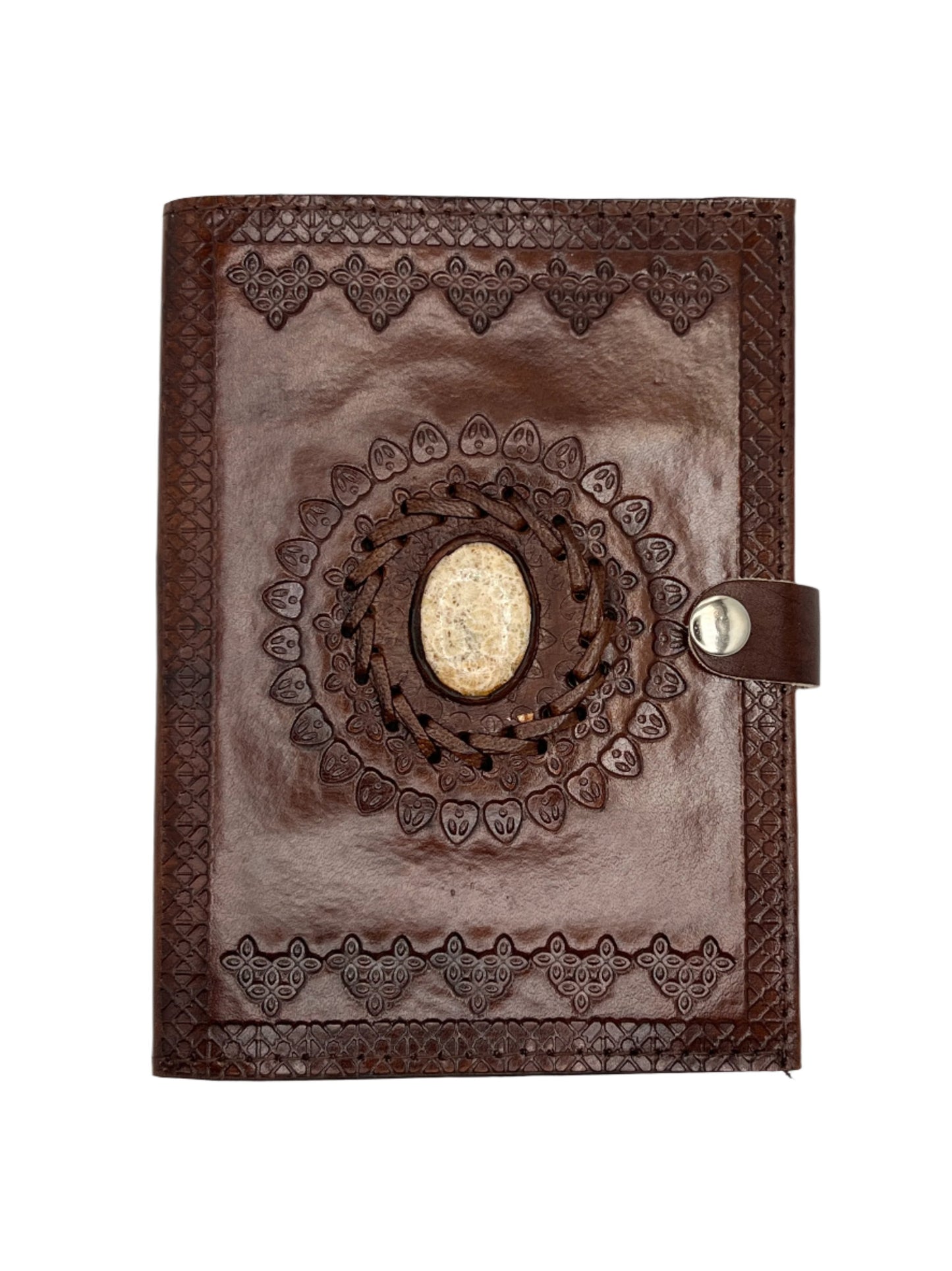 Camel Leather Gemstone Journal | Leaf Mandala | 7" x 5" x 1/2"