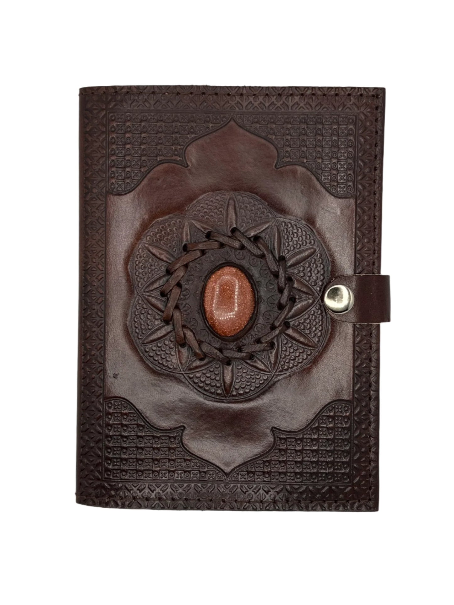 Camel Leather Gemstone Journal | Spiked Lotus | 7" x 5" x 1/2"