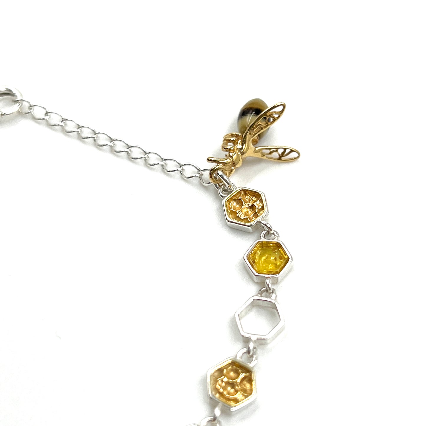 Sterling Silver Amber Honey Comb Bracelet