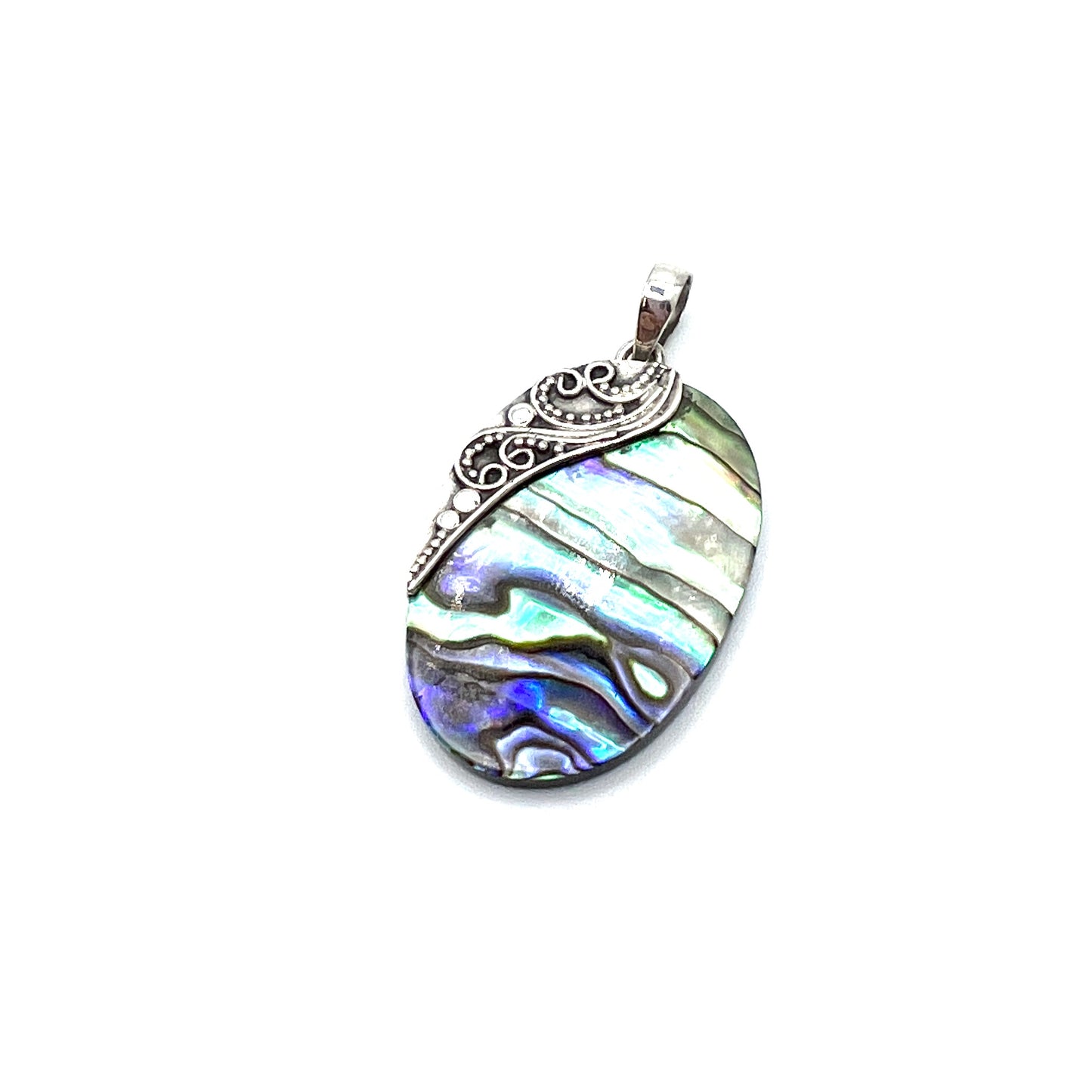 Sterling Silver Filigree Oval Abalone Pendant