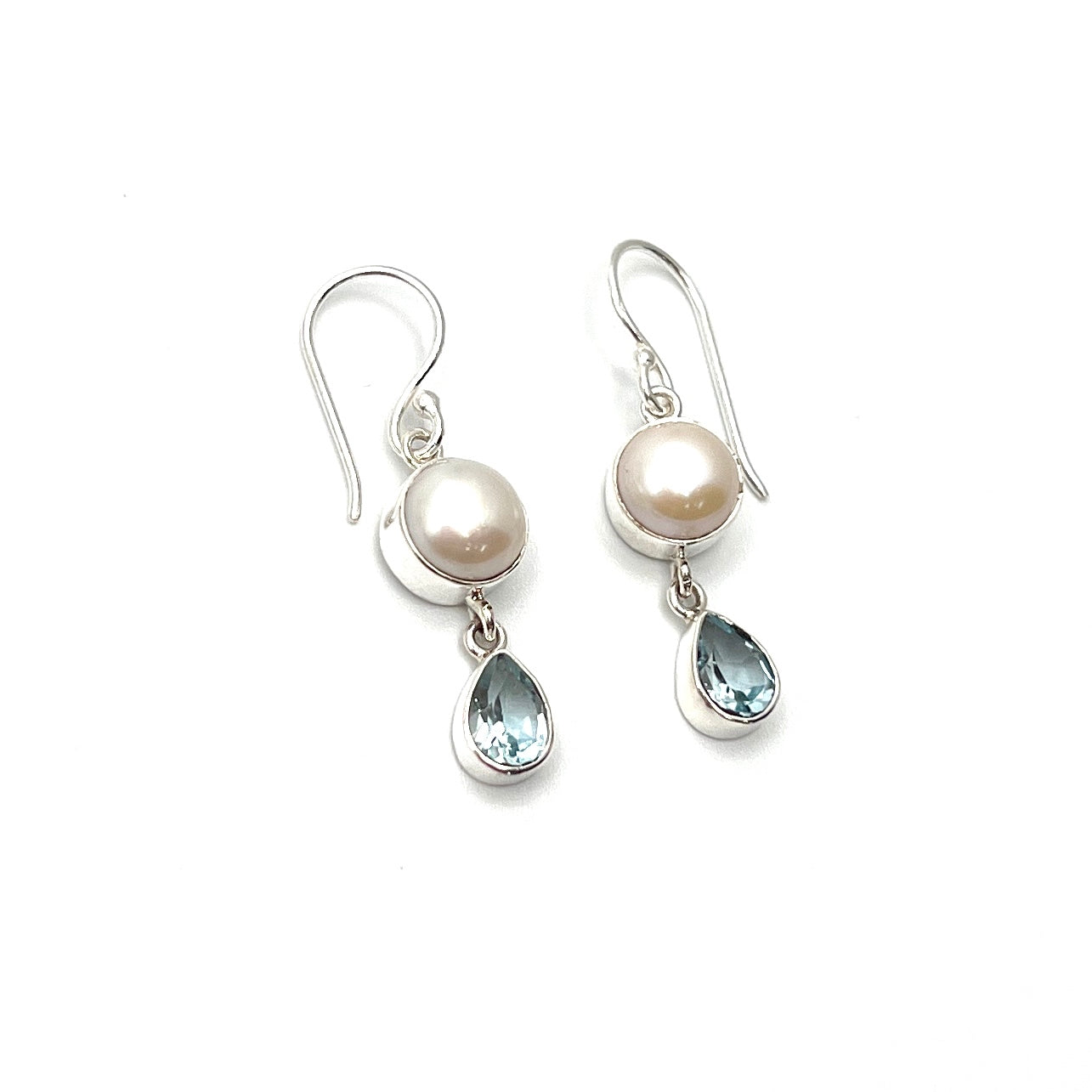 Sterling Silver Pearl & Blue Topaz Earrings