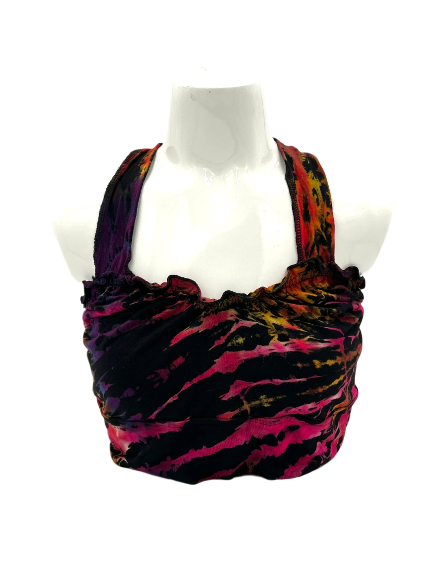 Tie Dyed Rainbow Ruffle Tie Back Top