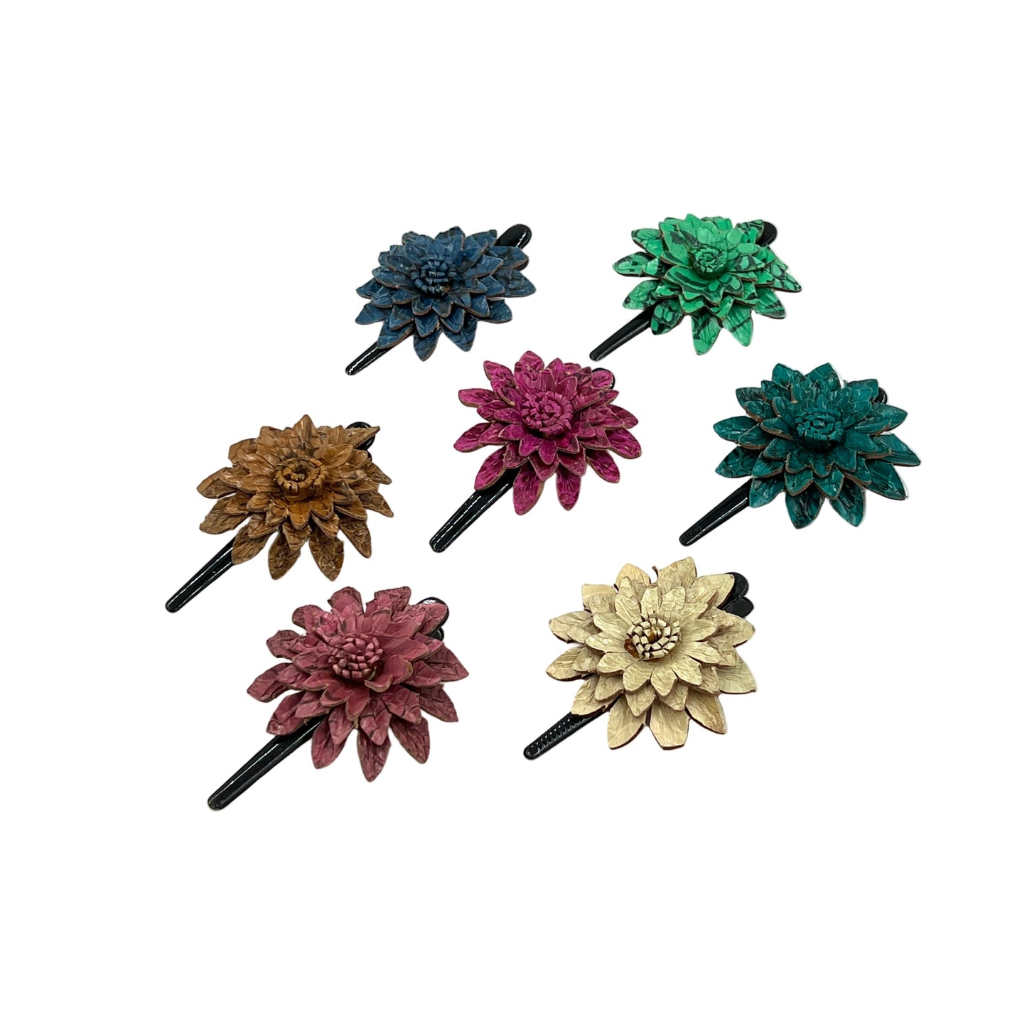 Large Leather Flower Hair Clips
