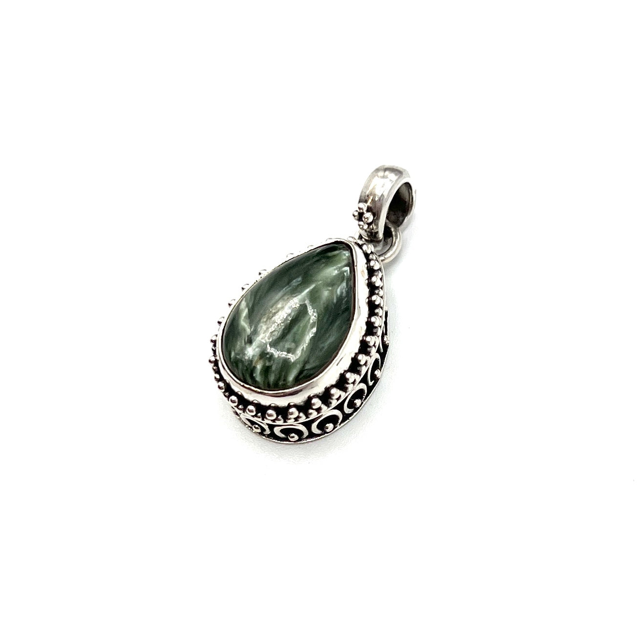 Sterling Silver Beaded Seraphinite Teardrop Pendants