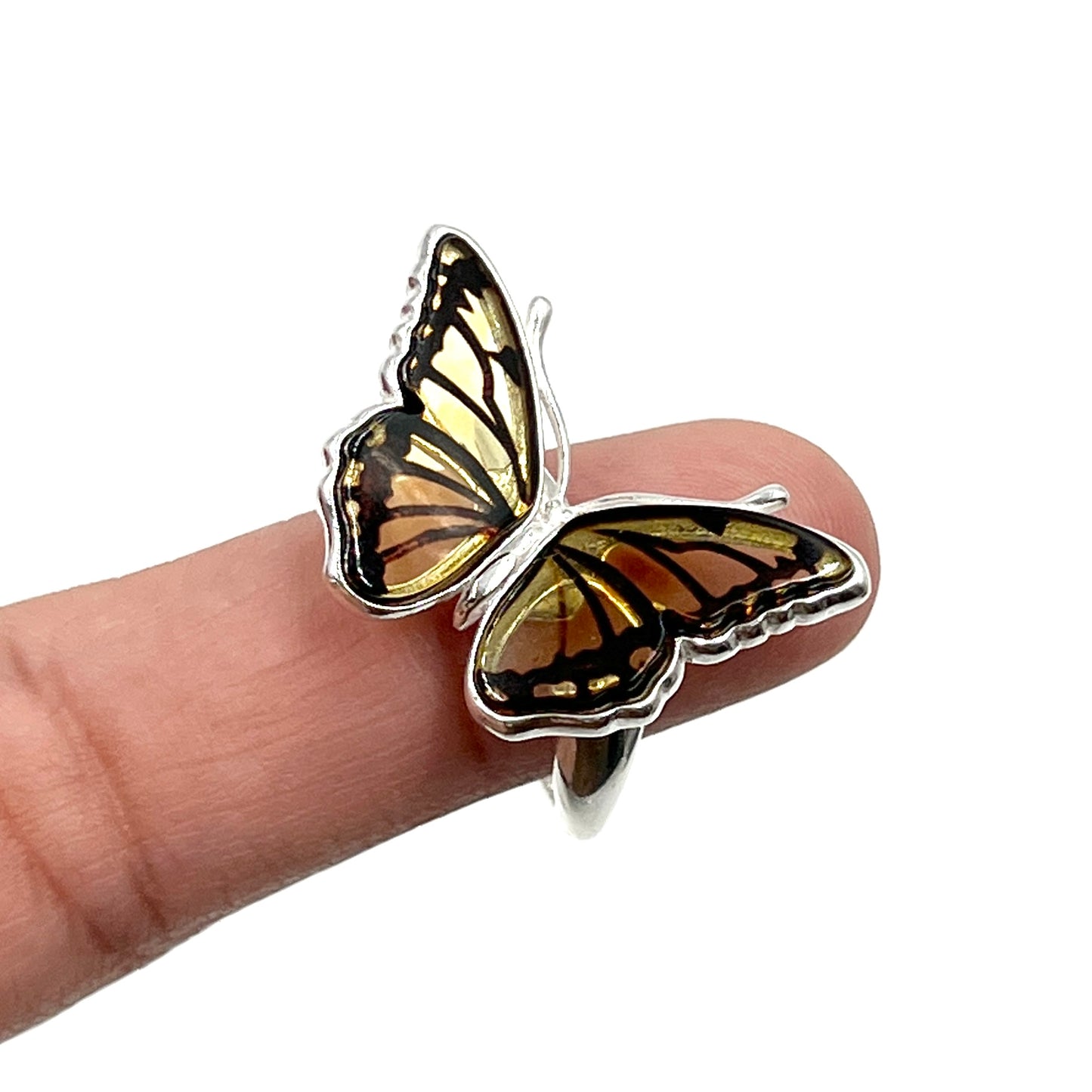 Sterling Silver Amber Butterfly Rings