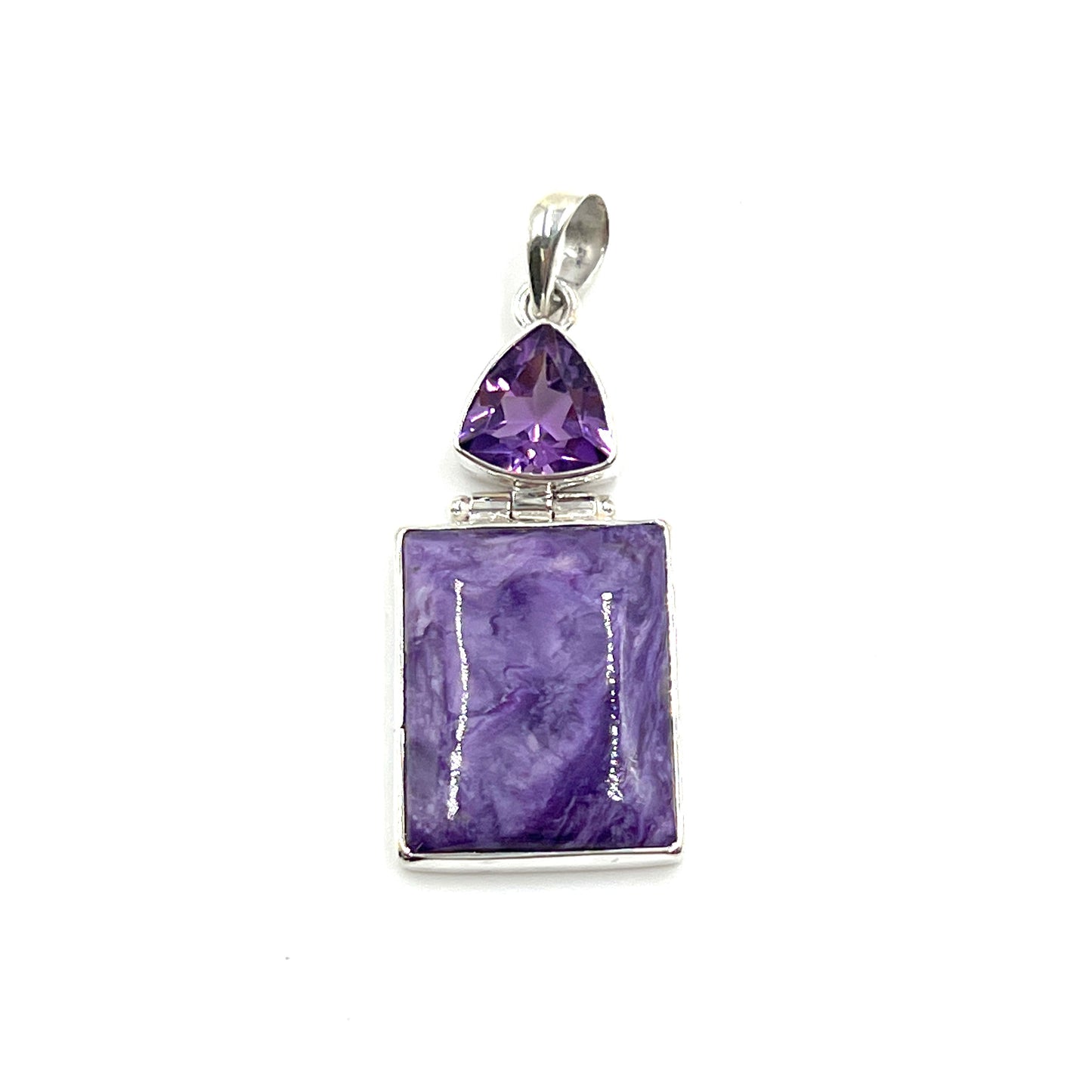 Sterling Silver Amethyst & Charoite Square Pendants