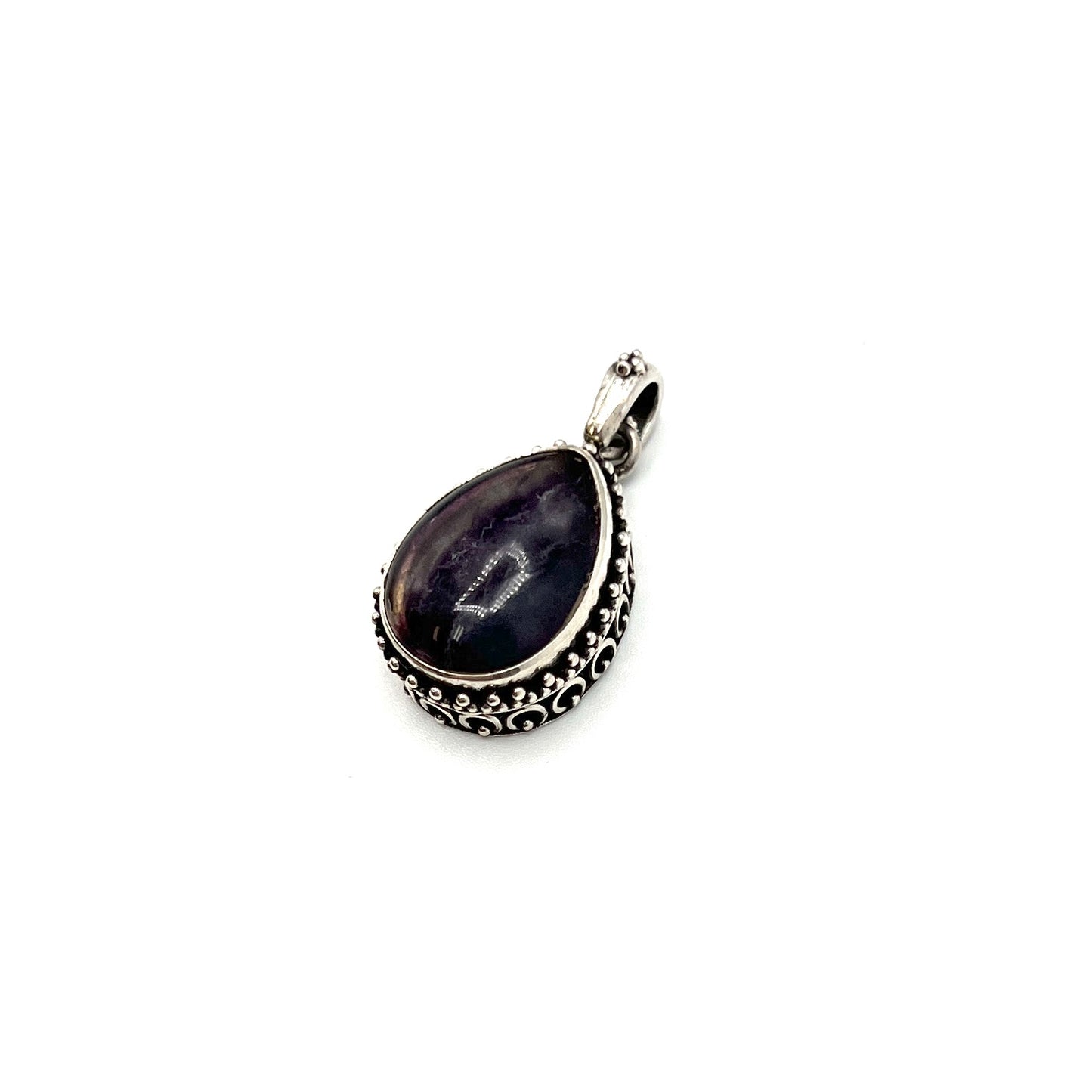 Sterling Silver Beaded Fluorite Teardrop Pendants