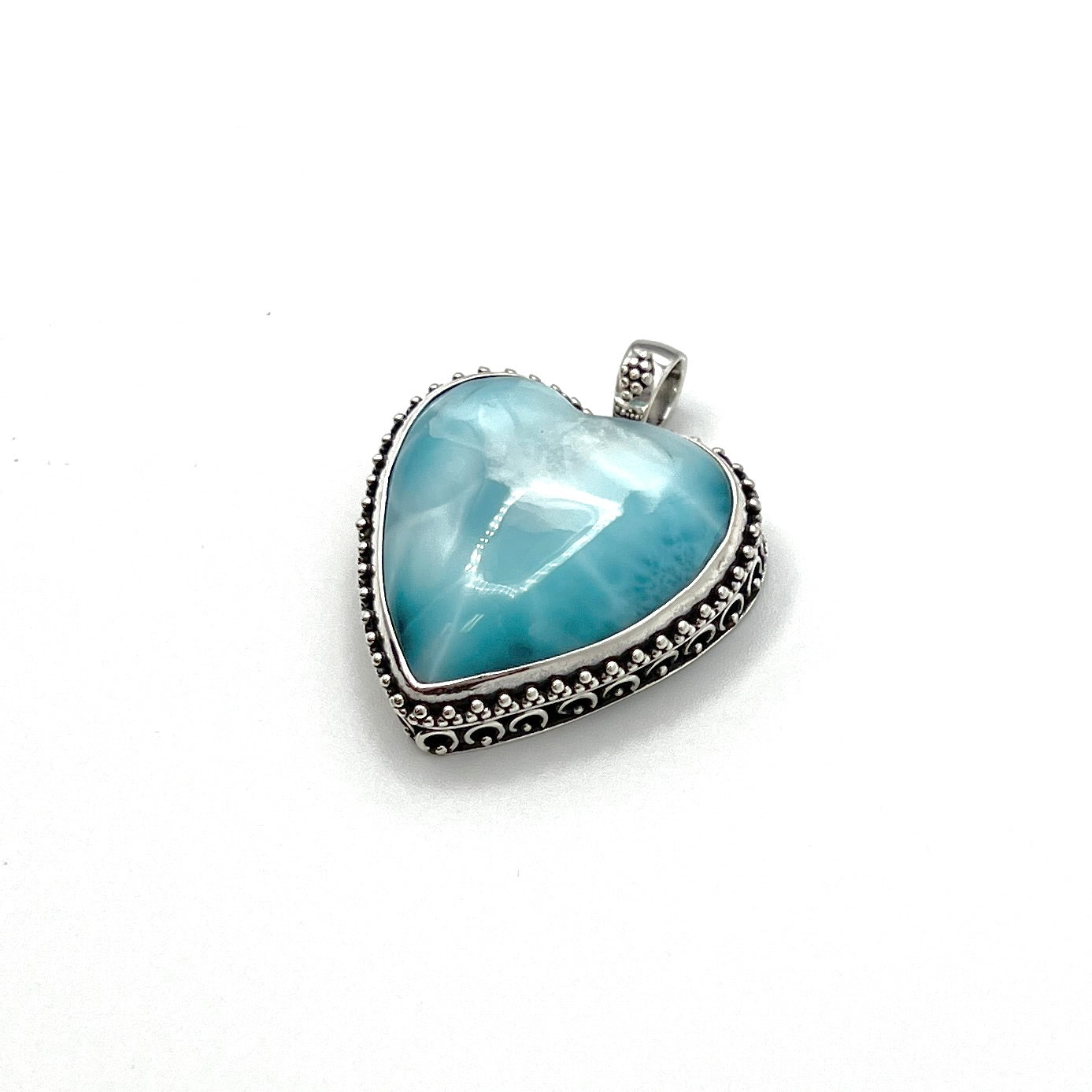 Sterling Silver Beaded Larimar Heart Pendants