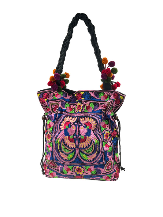 Embroidered Bird Shoulder Bag