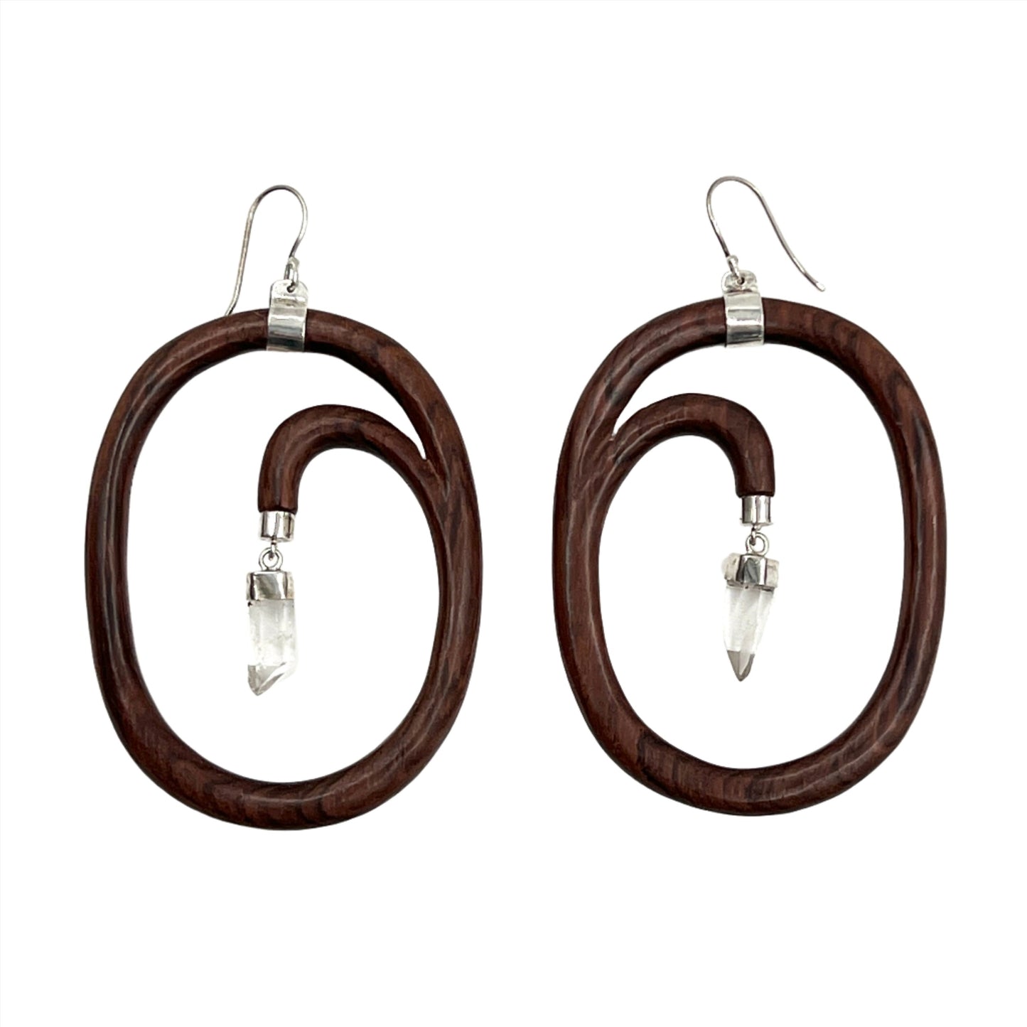 Sterling Silver Crystal Wood Hoop Earrings