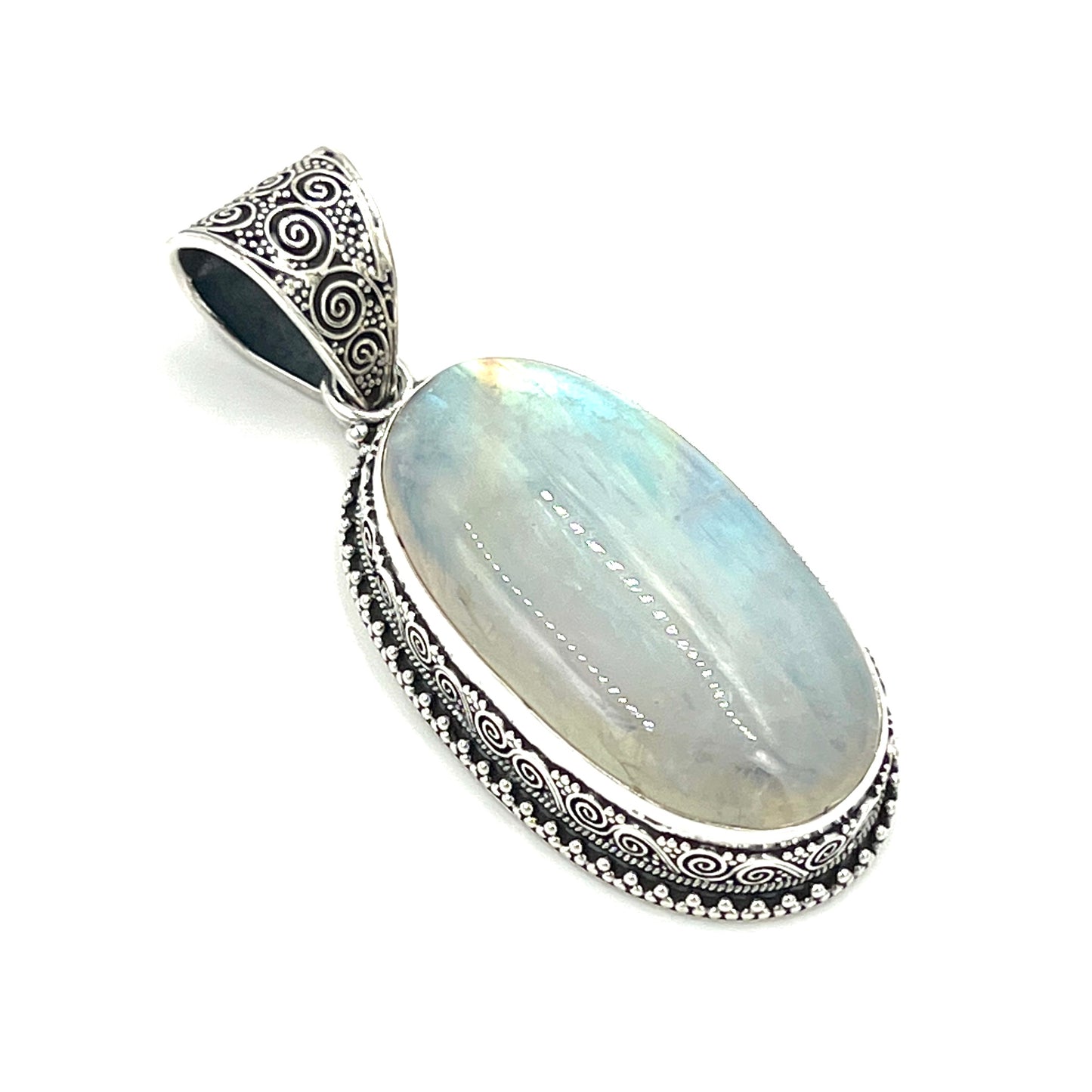 Sterling Silver Filigree Oval Moonstone Pendants