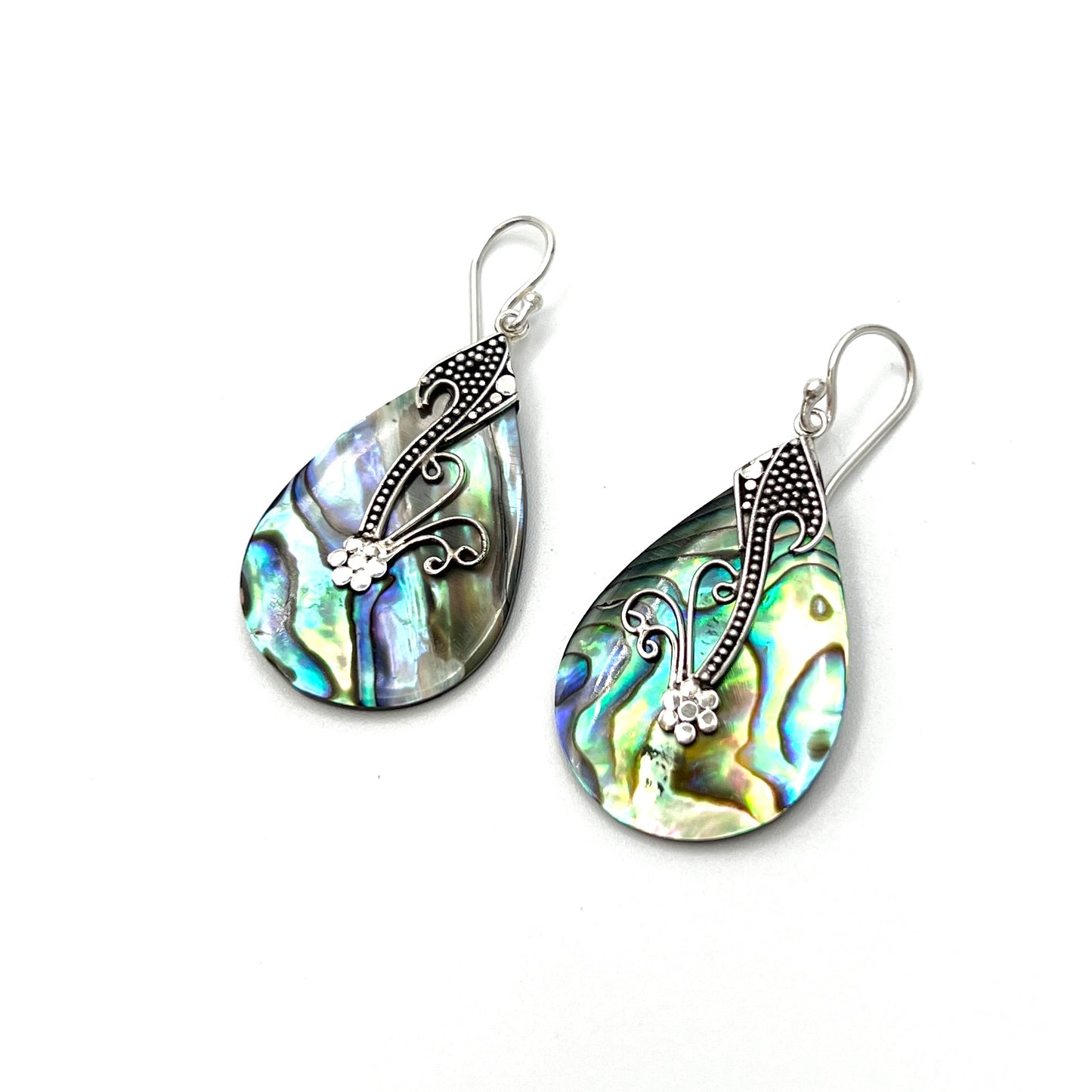 Sterling Silver Teardrop Filigree Abalone Earrings