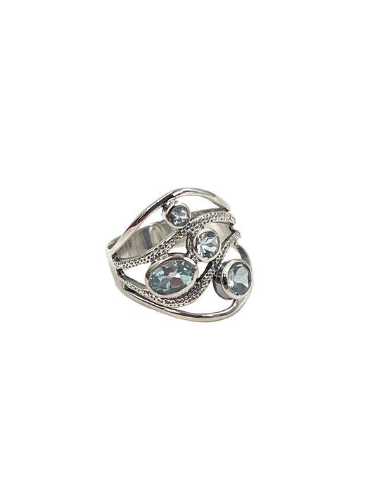 Silver Blue Topaz Wave Ring