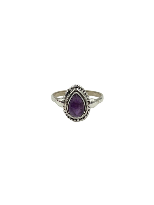 Beaded Teardrop Amethyst Ring