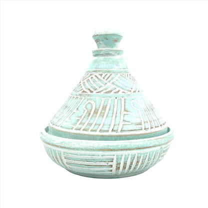 Hand carved blue bowl with lid, side view