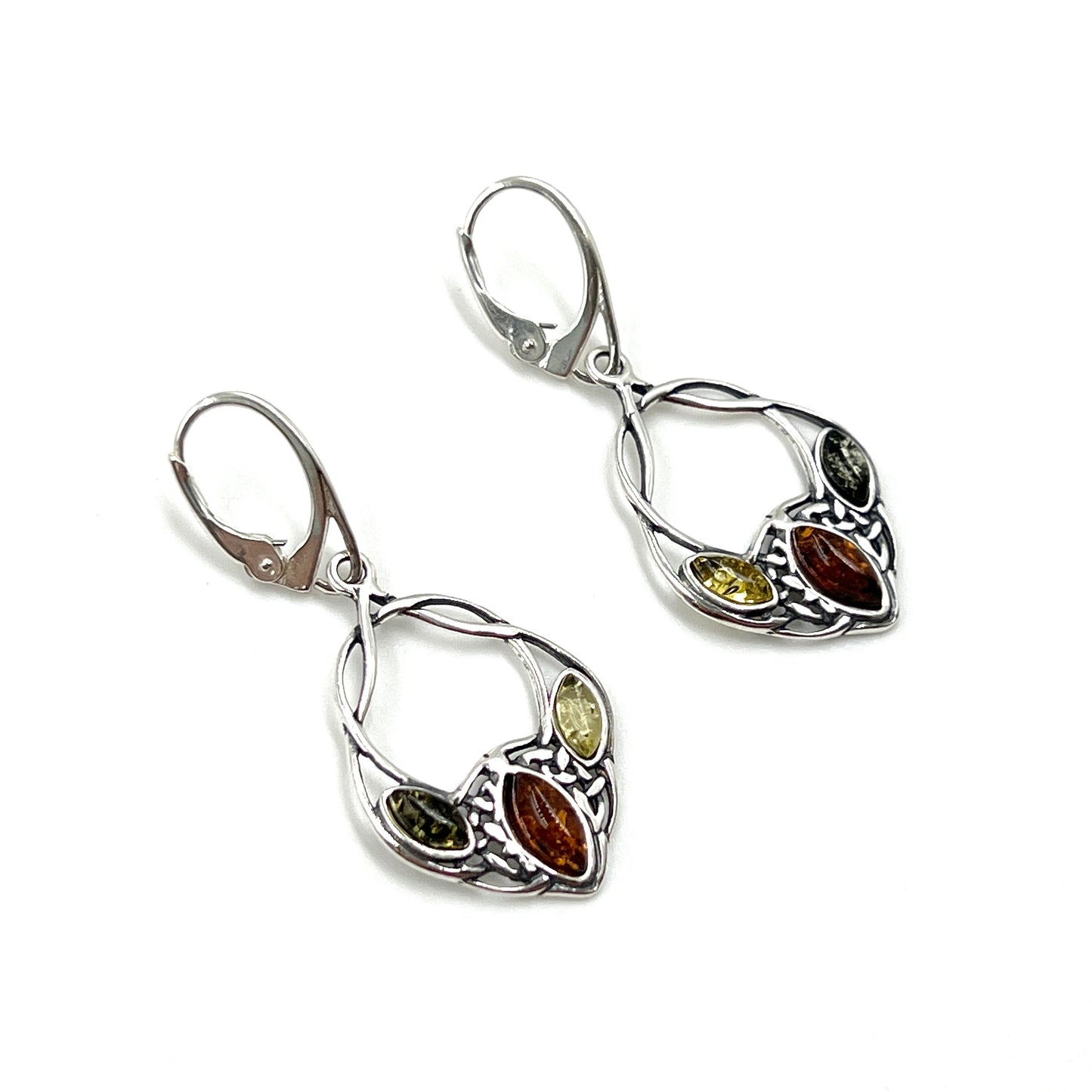 Tri Color Amber Celtic Earrings