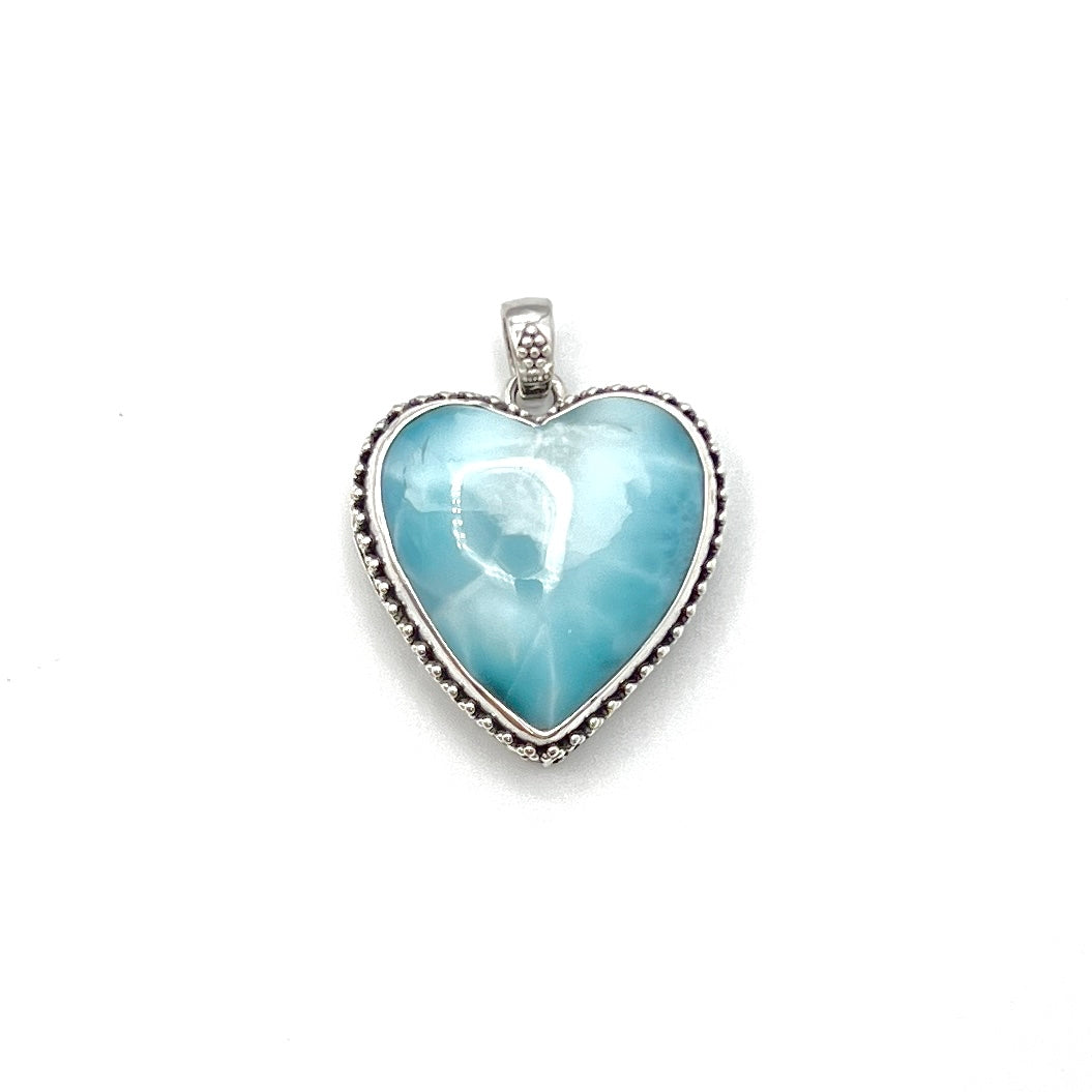 Sterling Silver Beaded Larimar Heart Pendants