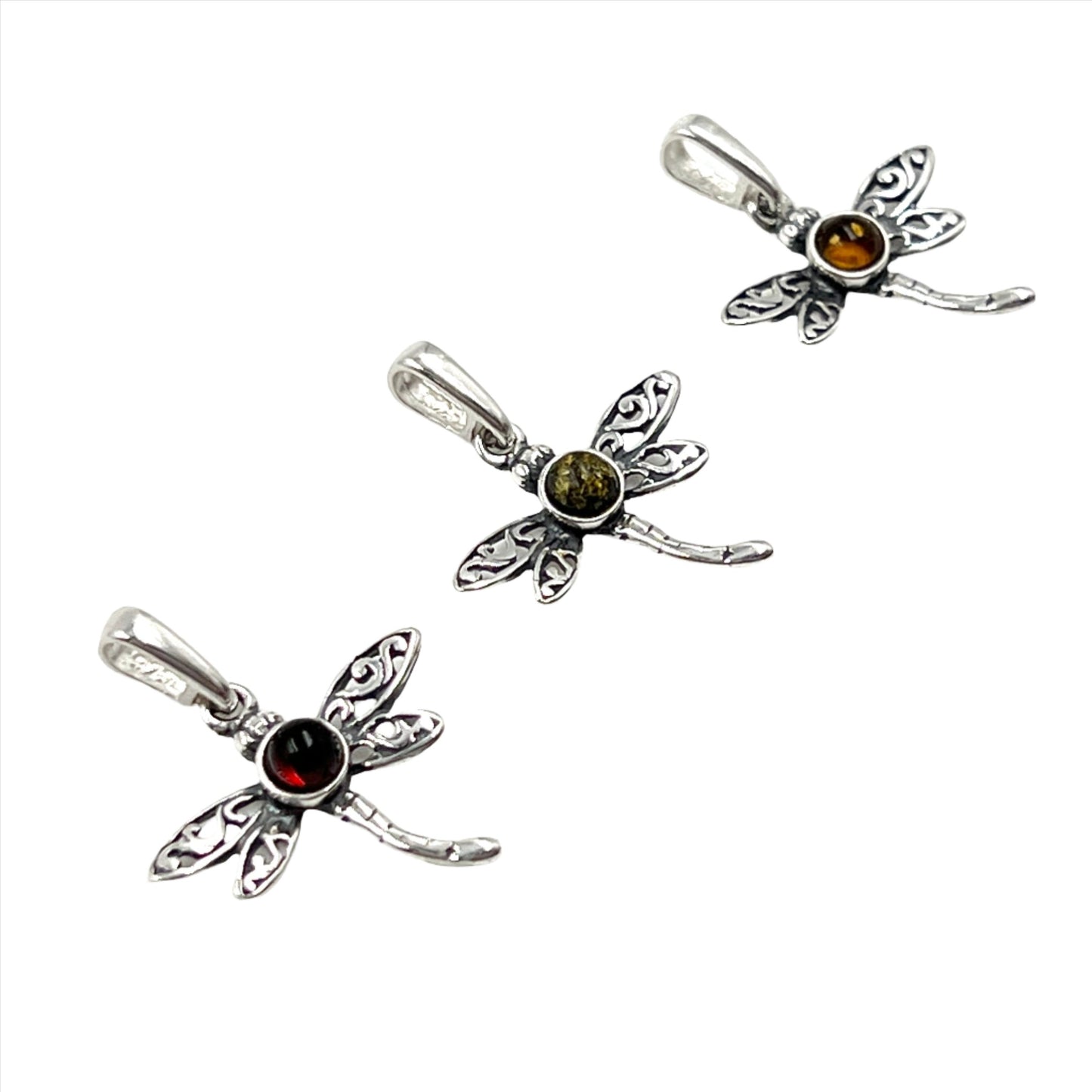 Sterling Silver Amber Dragonfly Pendants