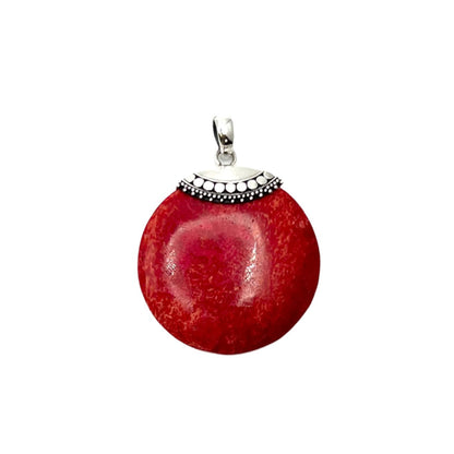 Sterling Silver Red Coral Circle Pendants