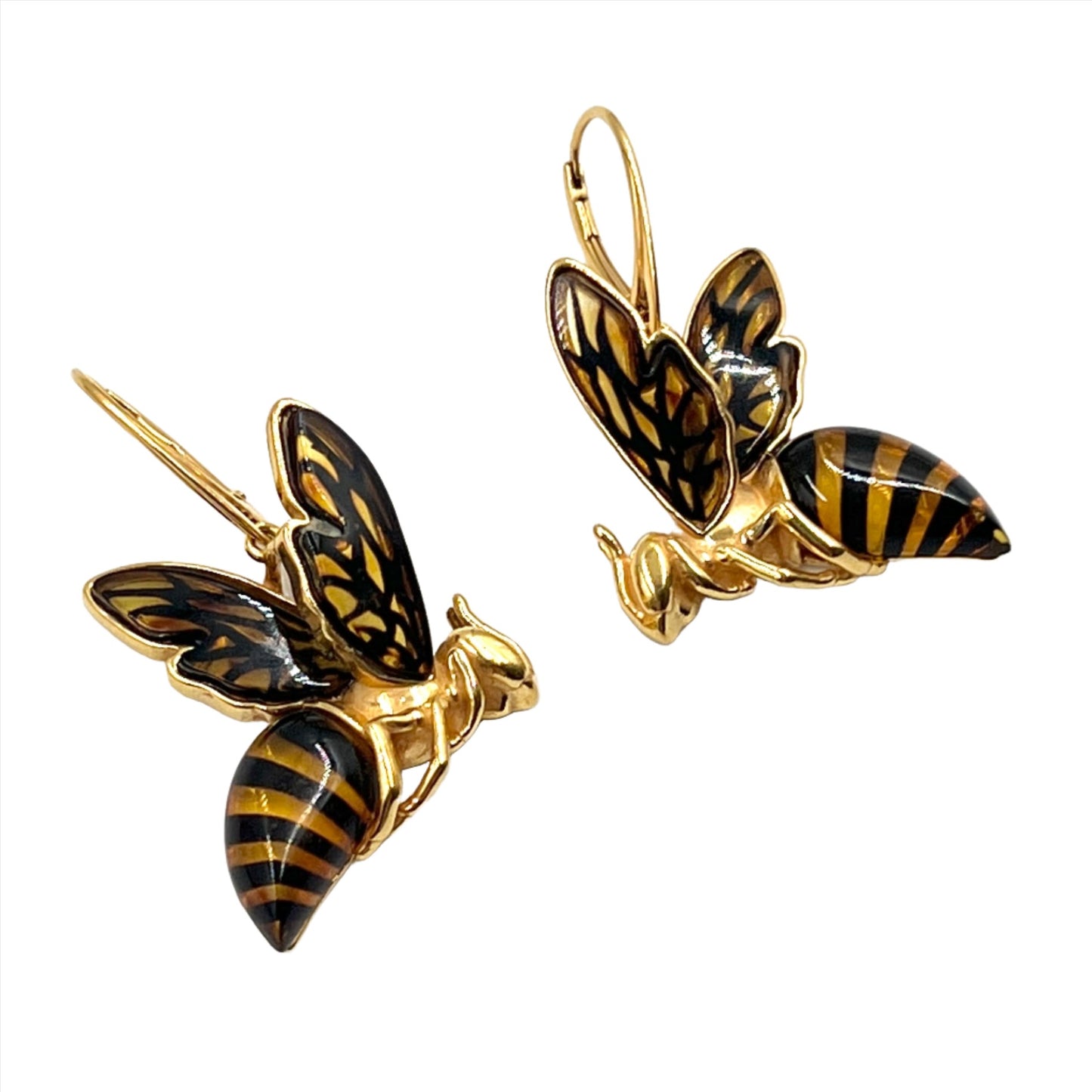 Gold Plated Silver Amber Queen Bee Earrings