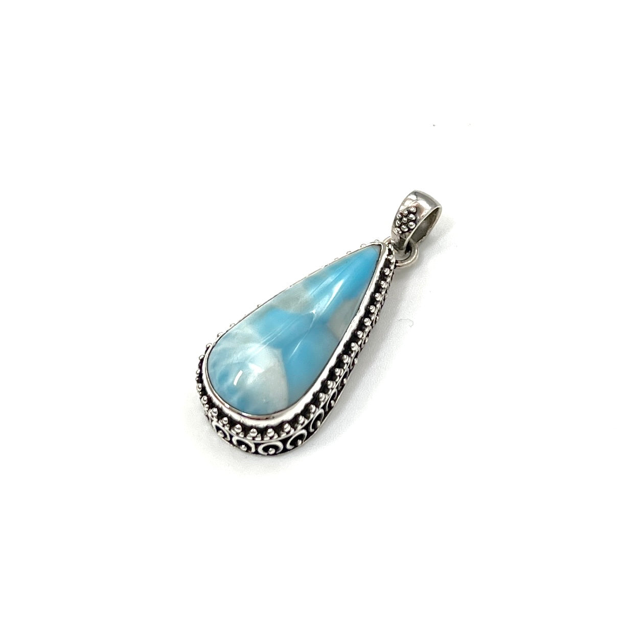 Sterling Silver Beaded Larimar Teardrop Pendants