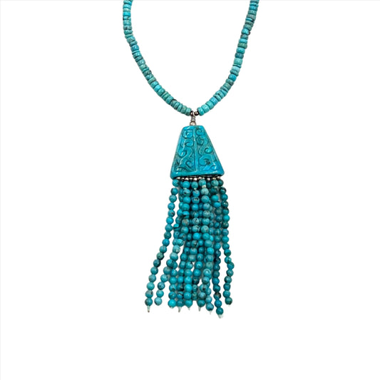 Kingman Beaded Turquoise Tassel Necklace