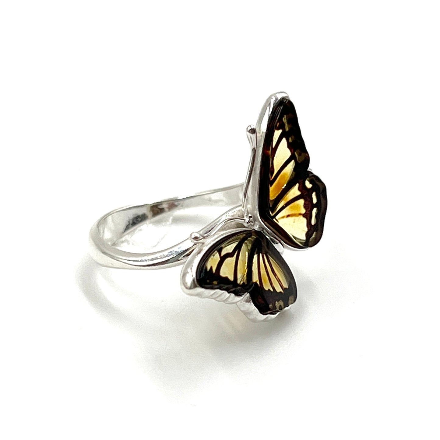 Sterling Silver Amber Butterfly Rings